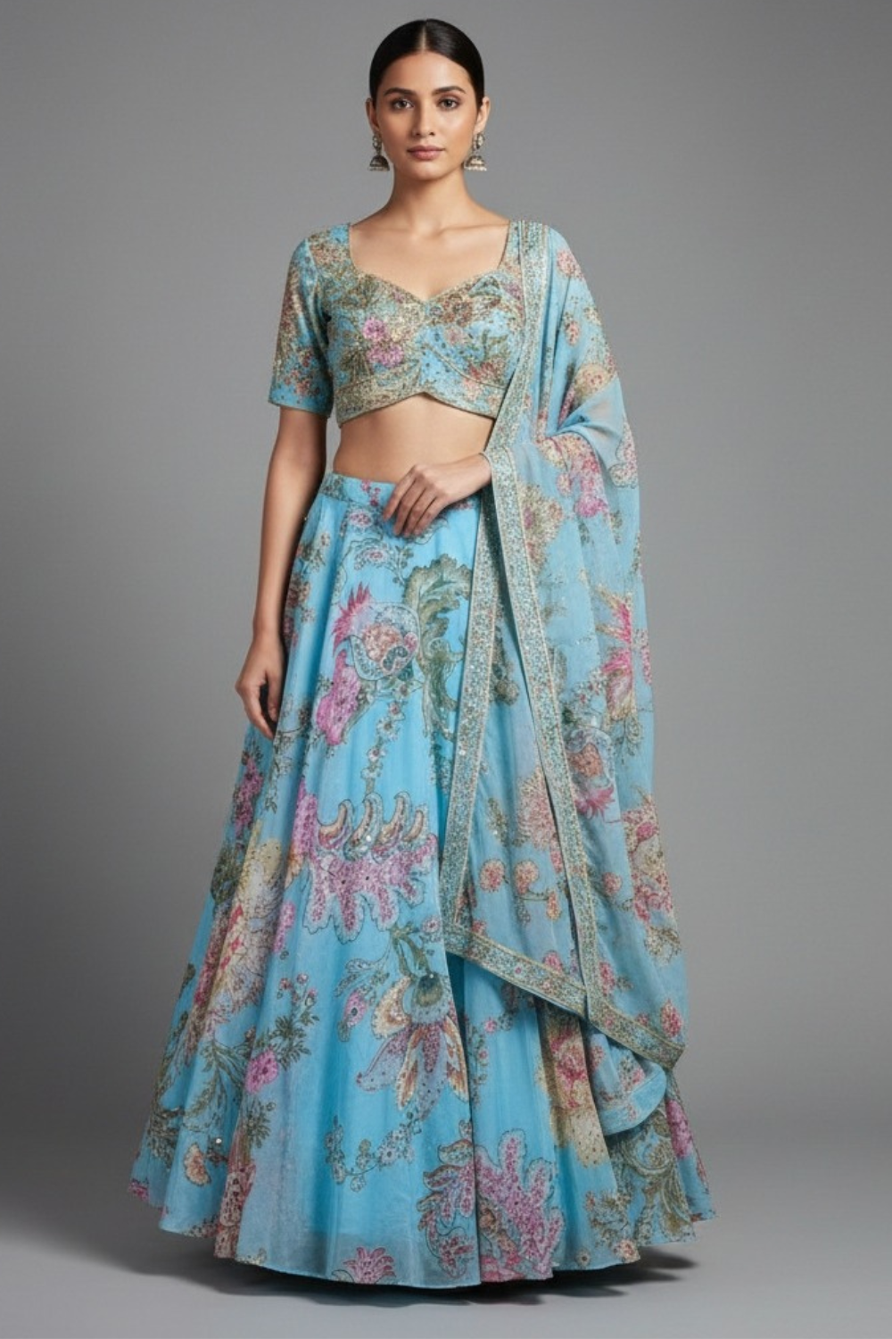 Serene sky blue floral grace with delicate elegance