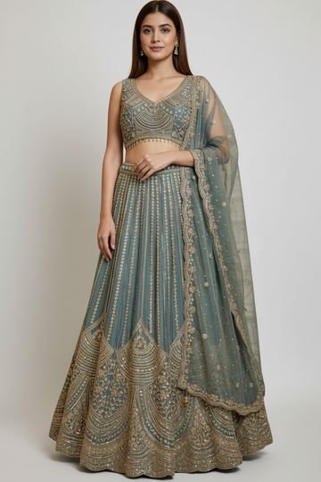Resham work  and sequins lehenga