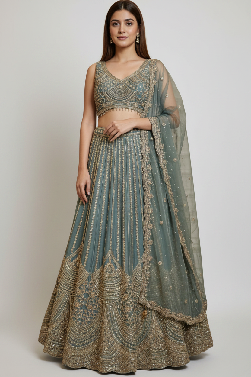 Resham work  and sequins lehenga