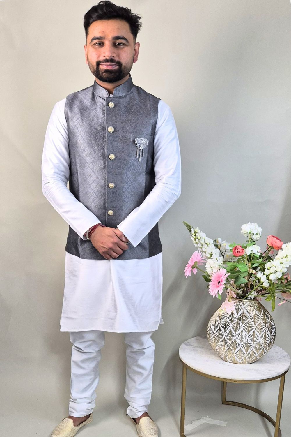 Grey Textured Waist Coat