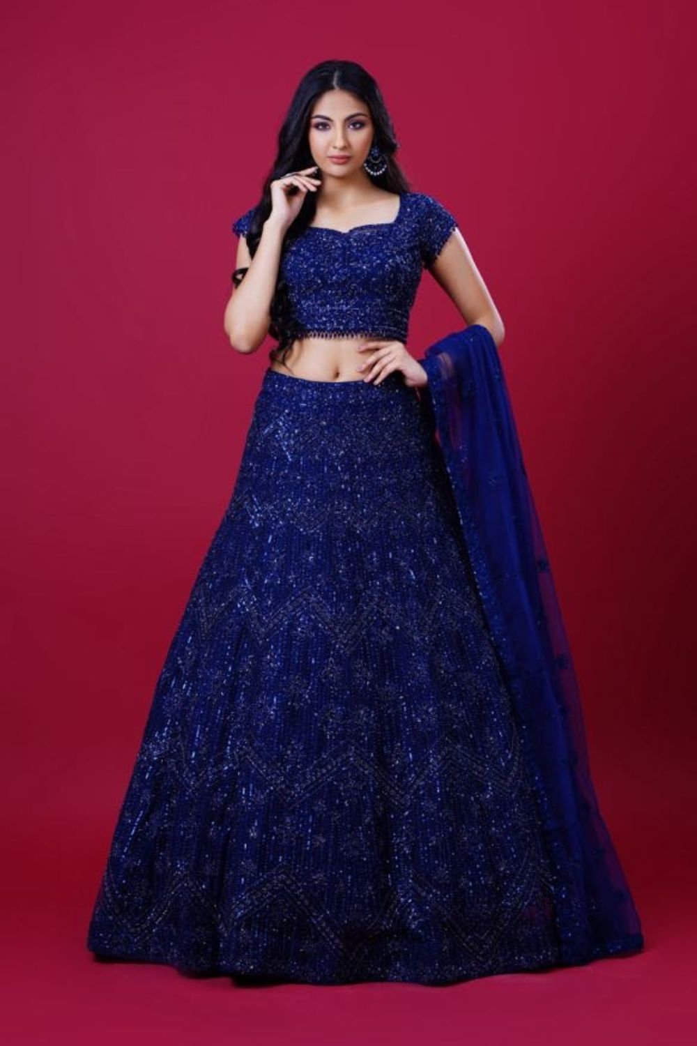 Navy Blue Pearl Lehenga
