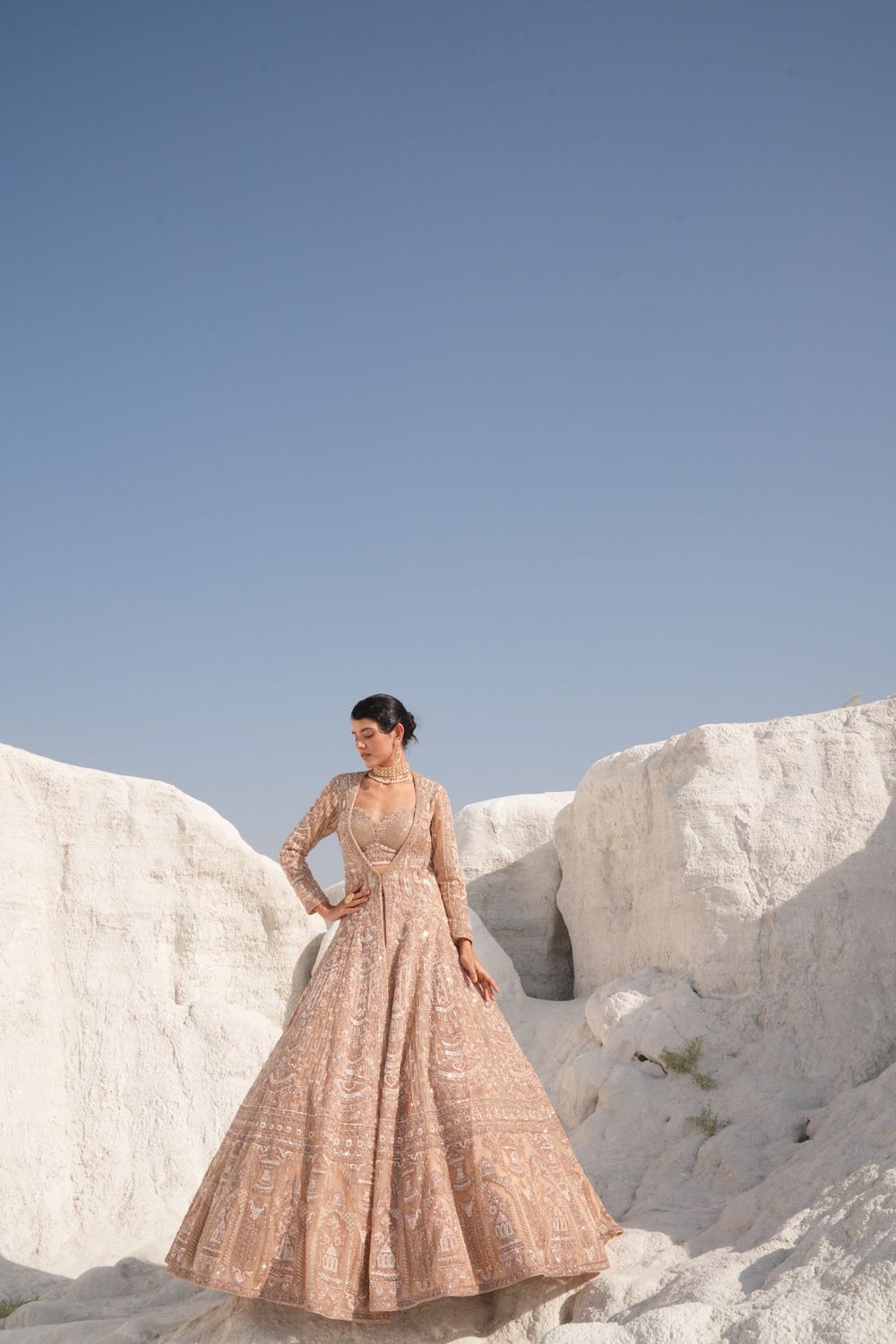 Bridal Cropped Skirt and Jacket in Peach