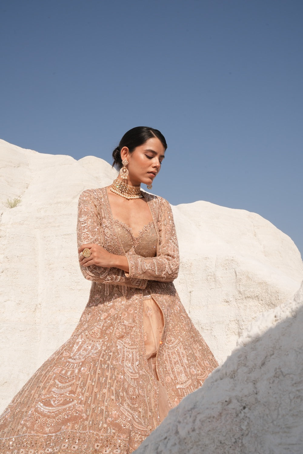 Bridal Cropped Skirt and Jacket in Peach
