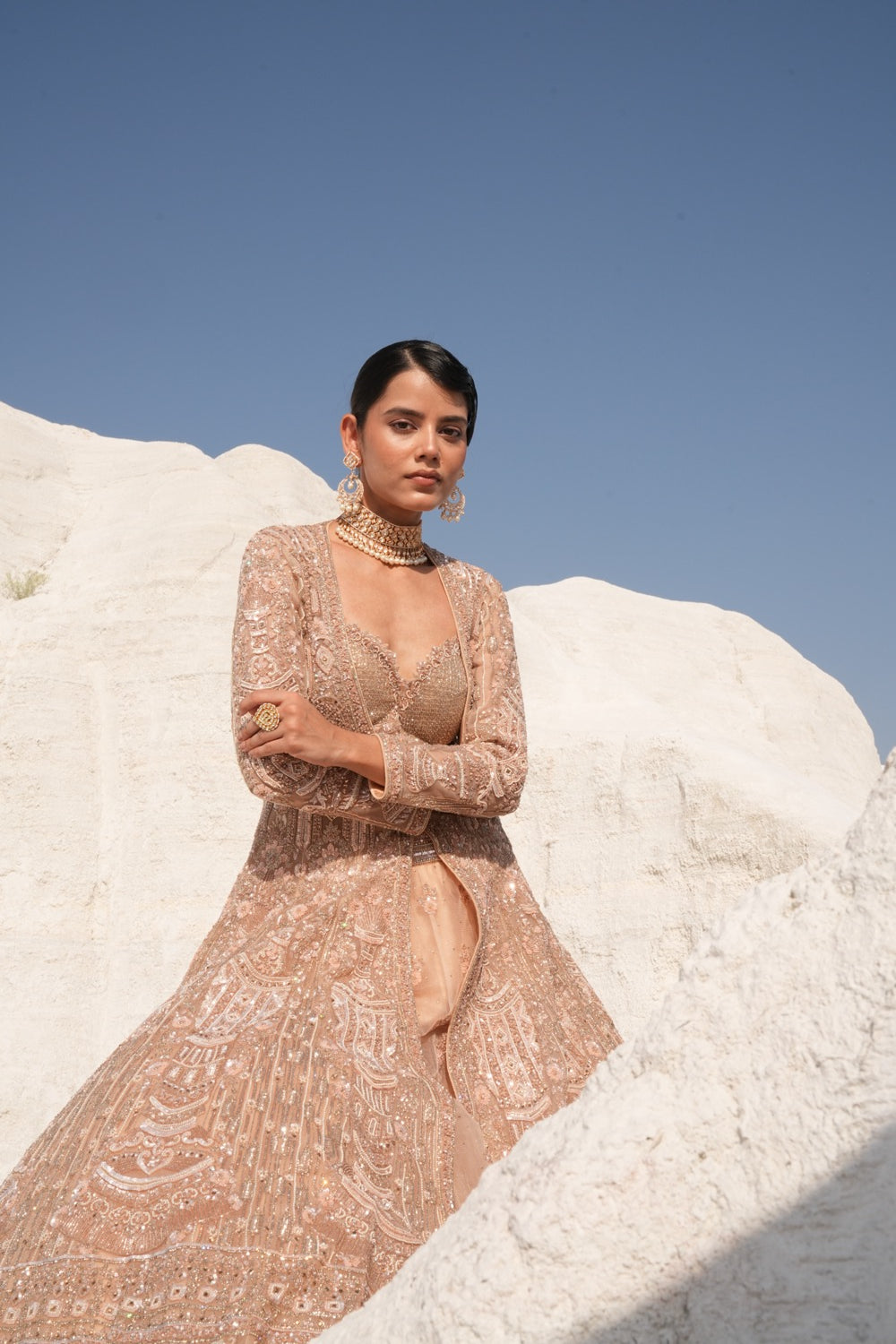 Bridal Cropped Skirt and Jacket in Peach