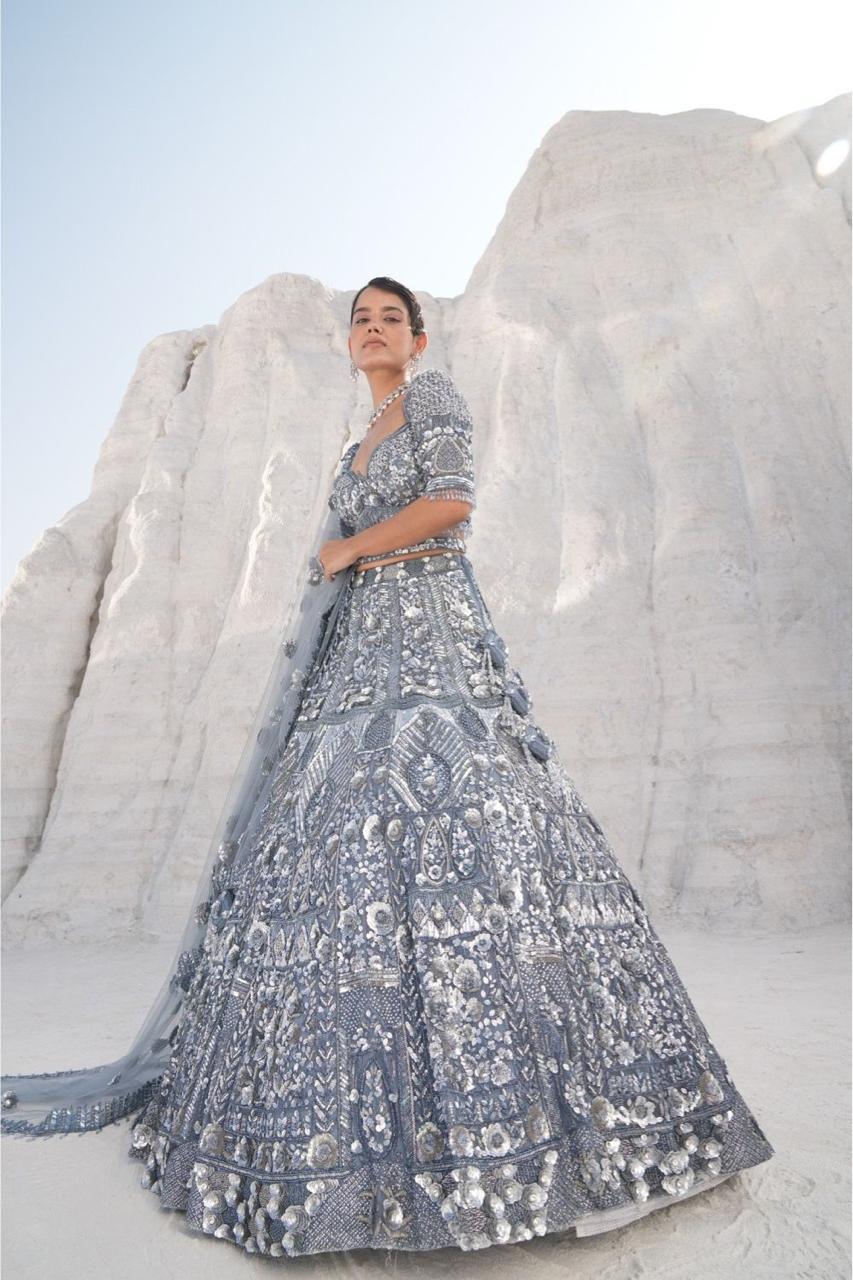 Grey Lehenga With Heavy Hand Embroidery