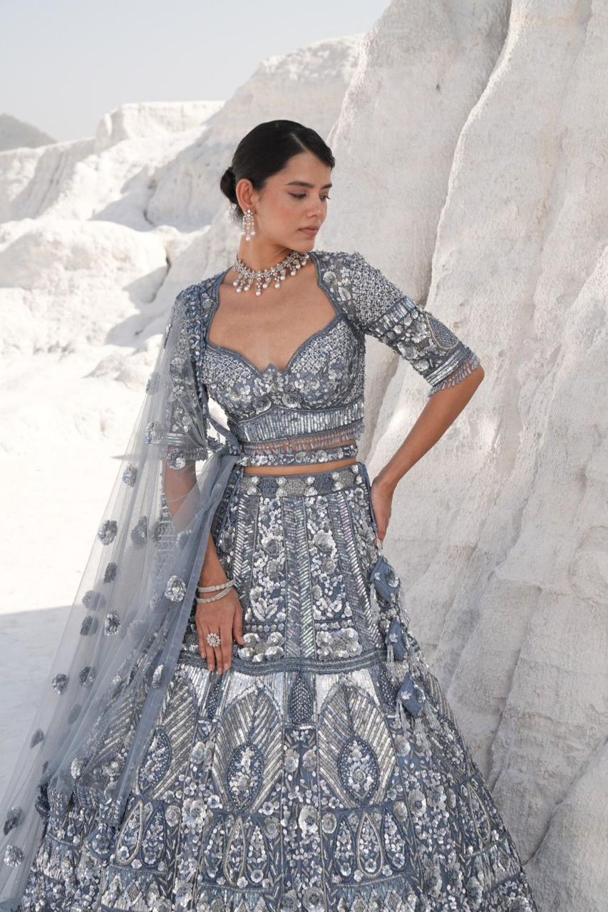 Grey Lehenga With Heavy Hand Embroidery