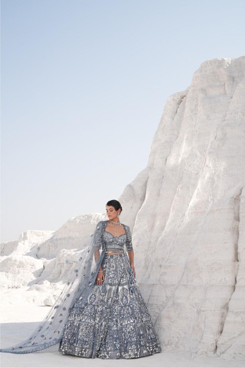 Grey Lehenga With Heavy Hand Embroidery