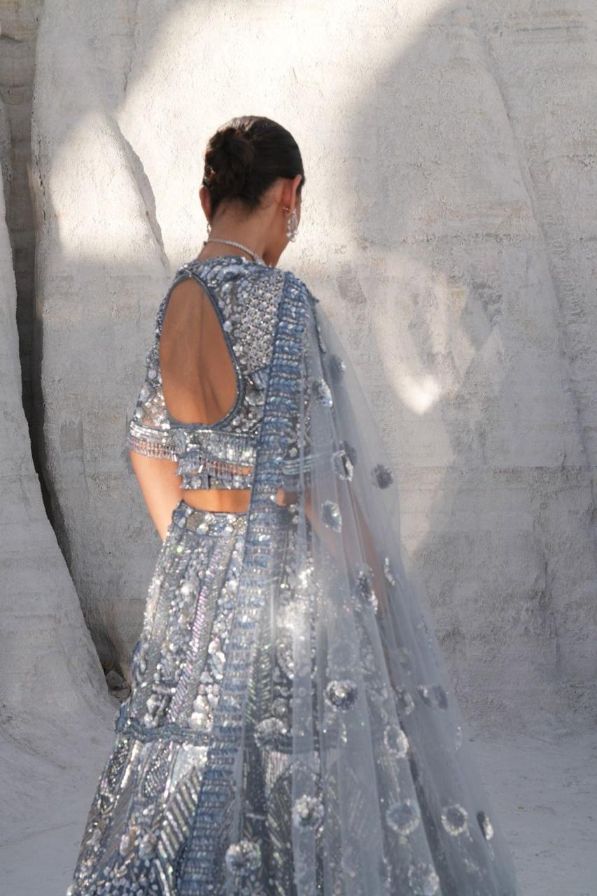 Grey Lehenga With Heavy Hand Embroidery