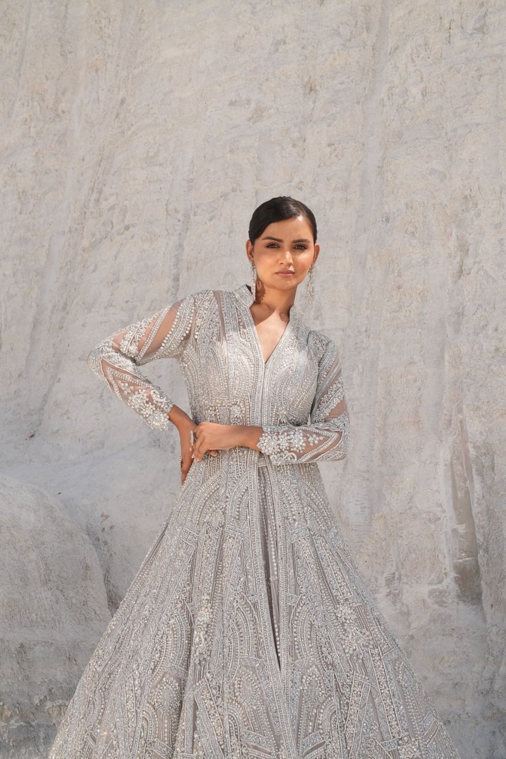 Heavy Embroidered Off white Gown Main image