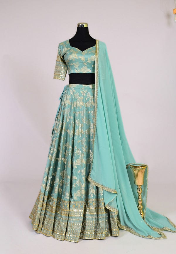 Green Brocade Lehenga Main image