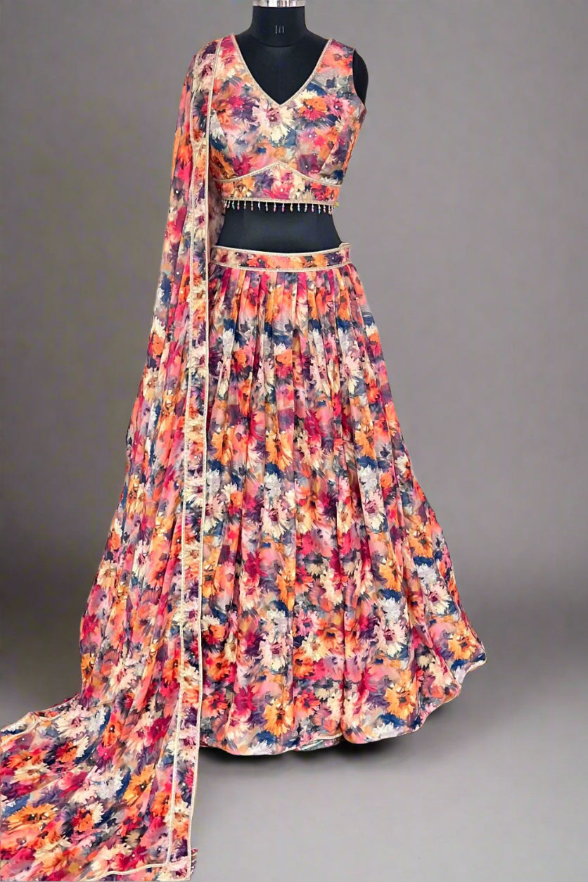 Stunning floral lehenga with hanging beads Main image
