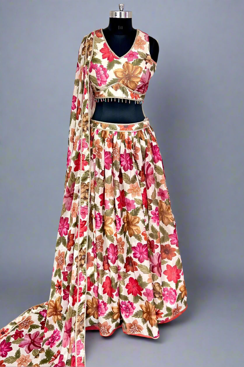 Floral print lehenga with soft dupatta Main image