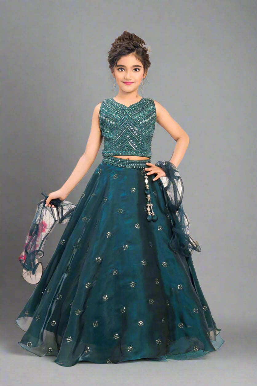 Sequins work green  lehenga