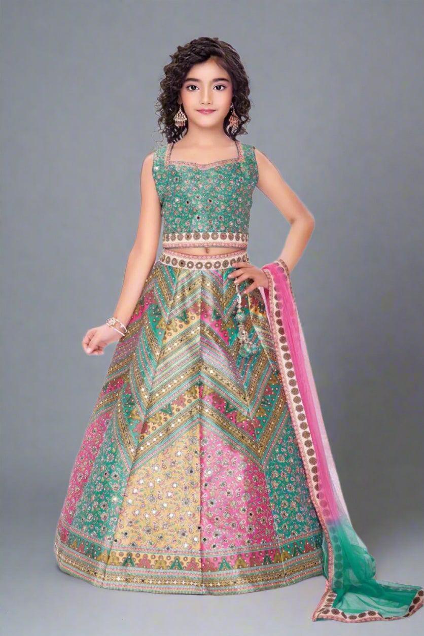 Classy multi color thread work lehenga Main image