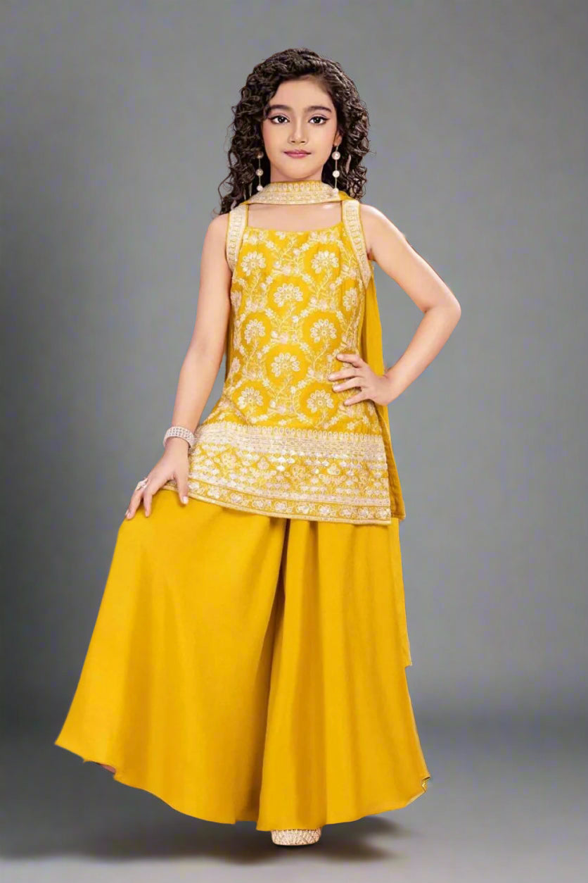 Stunning yellow sharara with gold work Main image