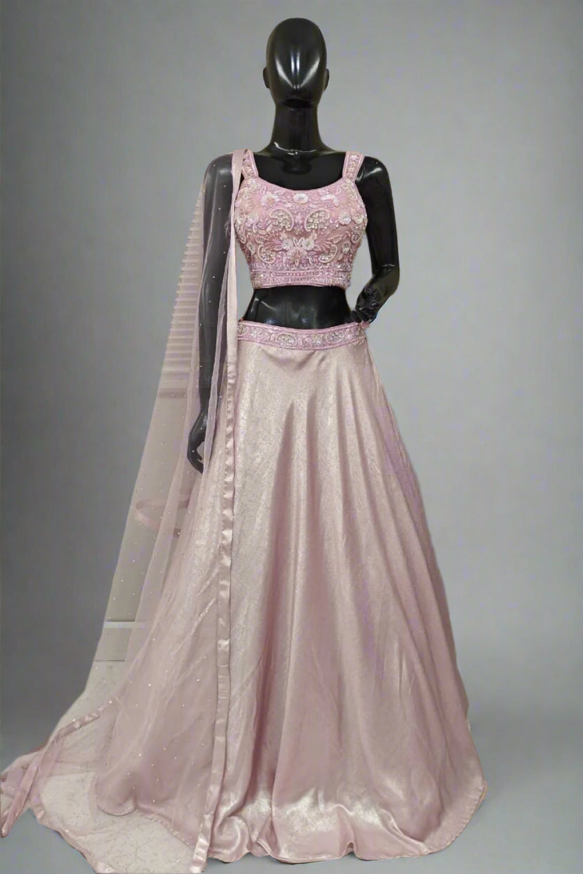 Elegant blush pink lehenga with intricate embroidery
