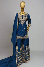 Black ethnic suit set with detailed gold embroidery and palazzo pants