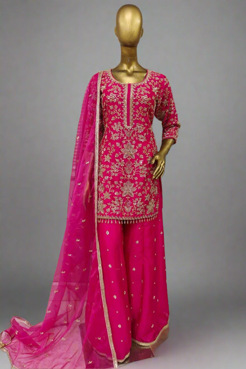 Classy gold work sharara with soft net dupatta
