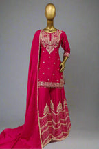 Black ethnic suit set with detailed gold embroidery and palazzo pants