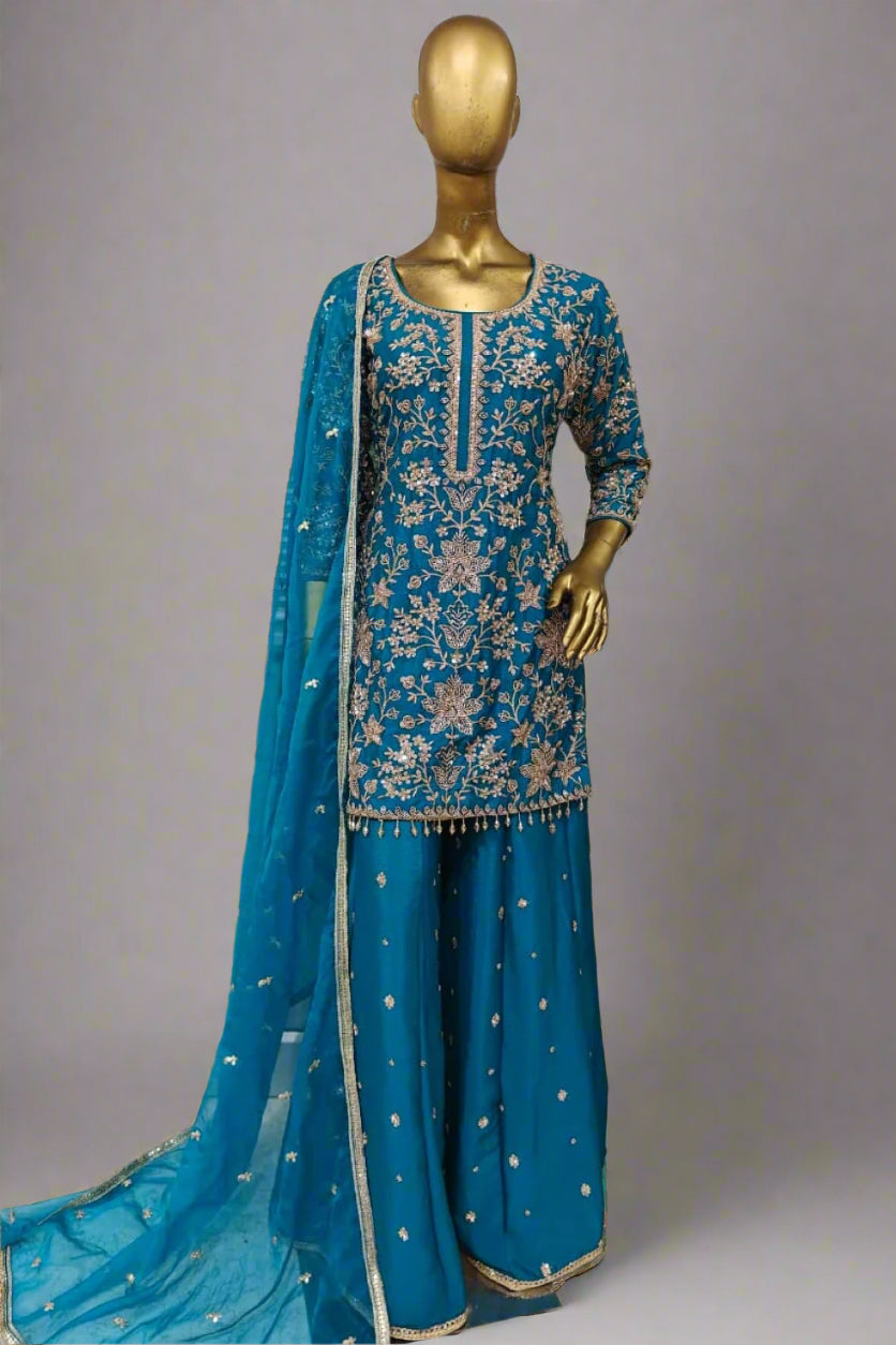 Classy gold work sharara with soft net dupatta