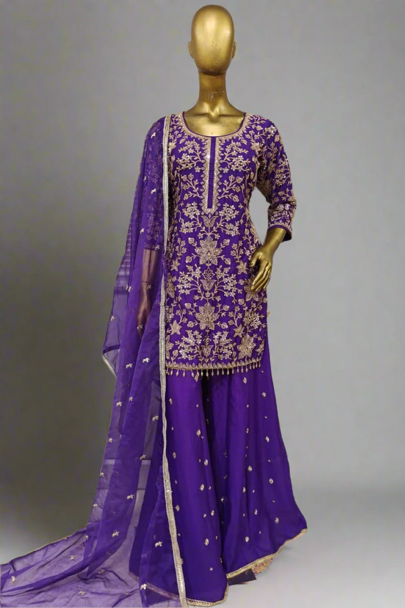 Classy gold work sharara with soft net dupatta Secondary image