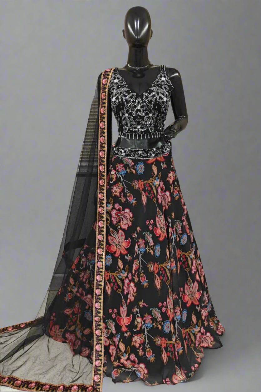 Vibrant teal floral lehenga with exquisite embroidery perfect