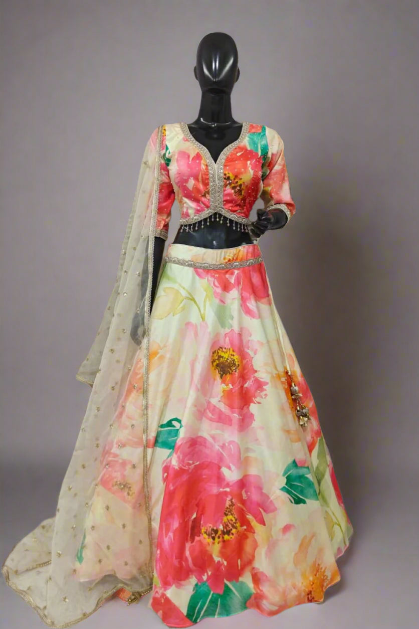 Stunning black floral lehenga with elegant sequin work