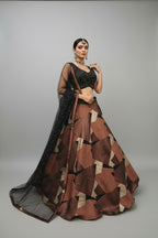 Geometric jacquard lehenga paired with an embellished blouse