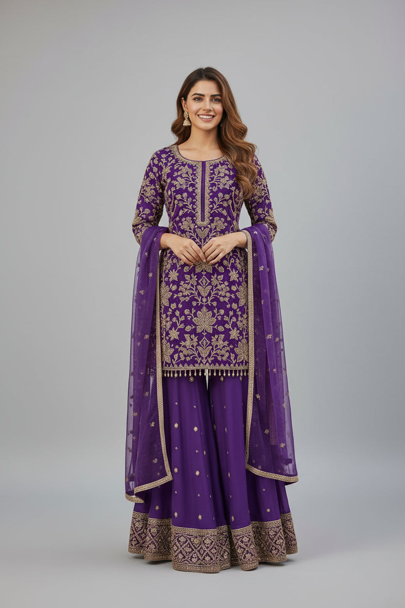 Vibrant blue ethnic suit adorned with golden embroidery