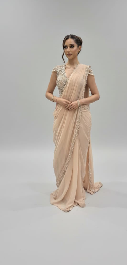 Classy georgette saree with hand embriodered handwork Main image
