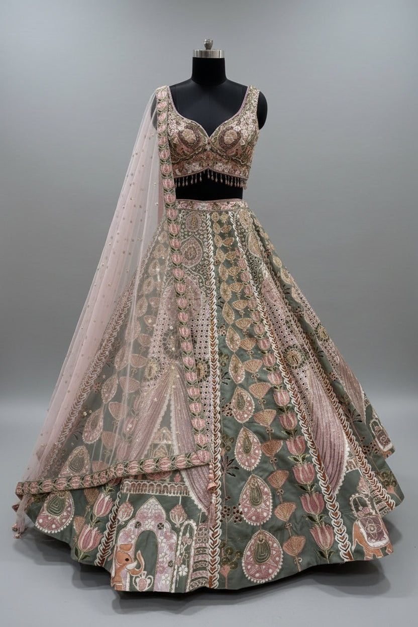 Graceful sequins and thread work lehenga Main image