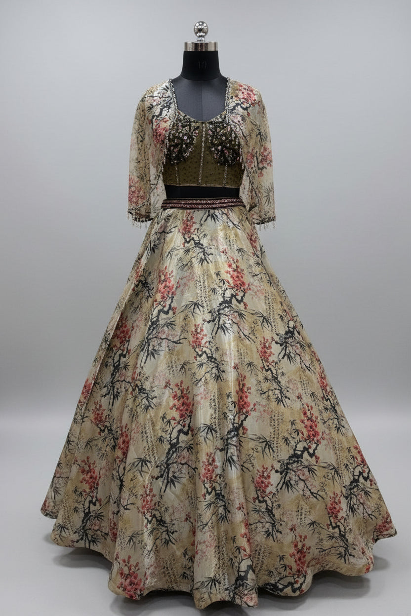 Stunning printed lehenga with soft tissue fabric