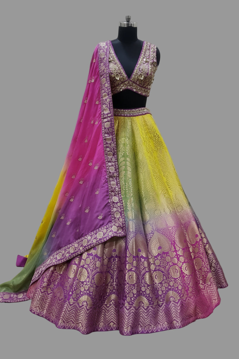 Stunning multishade zari-woven Banarasi lehenga Main image