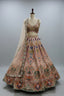 Peach and sage multicolour lehenga with intricate zari