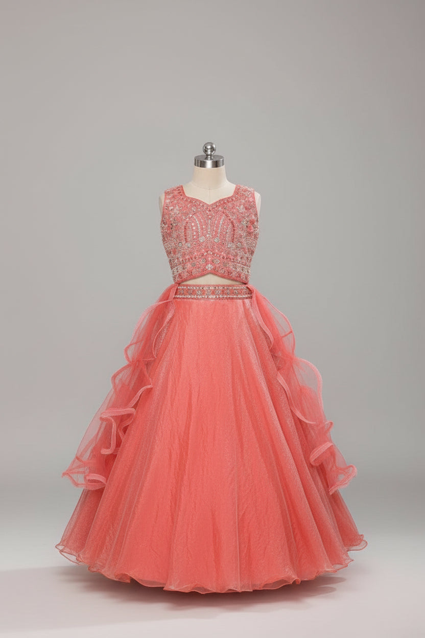 Beautiful pink lehenga set with soft net dupatta Main image