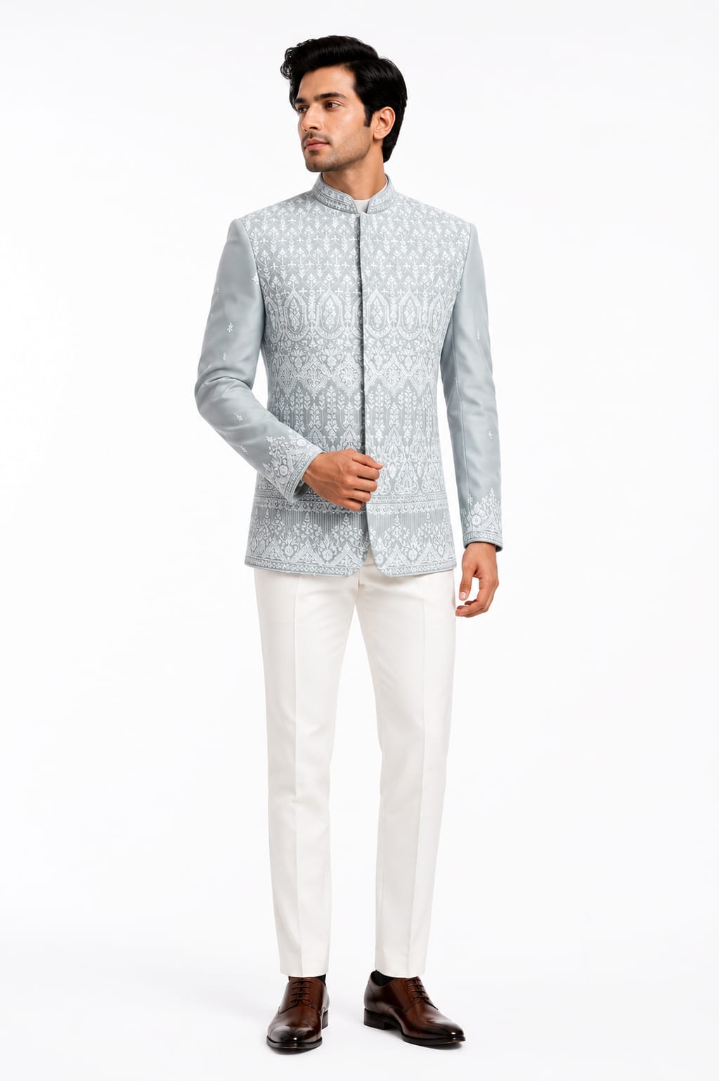 Powder Blue Embroidered Indo-Western Jacket