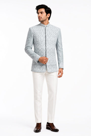 Powder Blue Embroidered Indo-Western Jacket