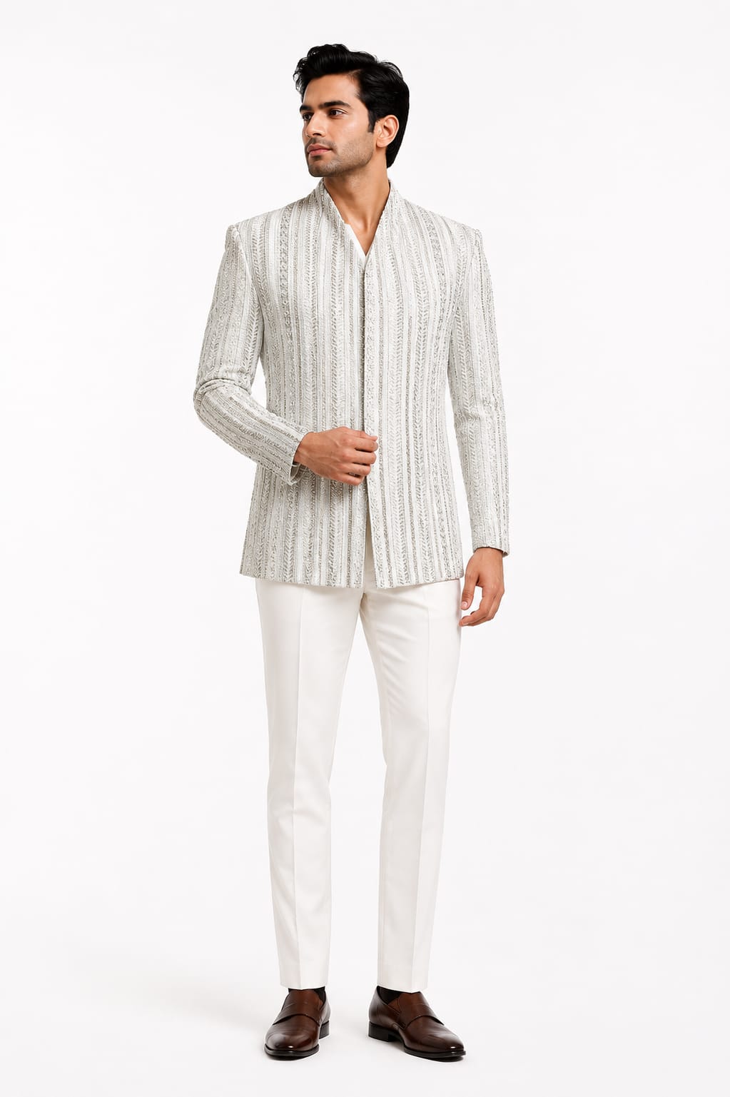 Ivory White Embroidered Indo-Western Jacket
