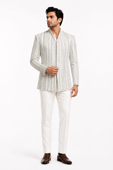 Ivory White Embroidered Indo-Western Jacket