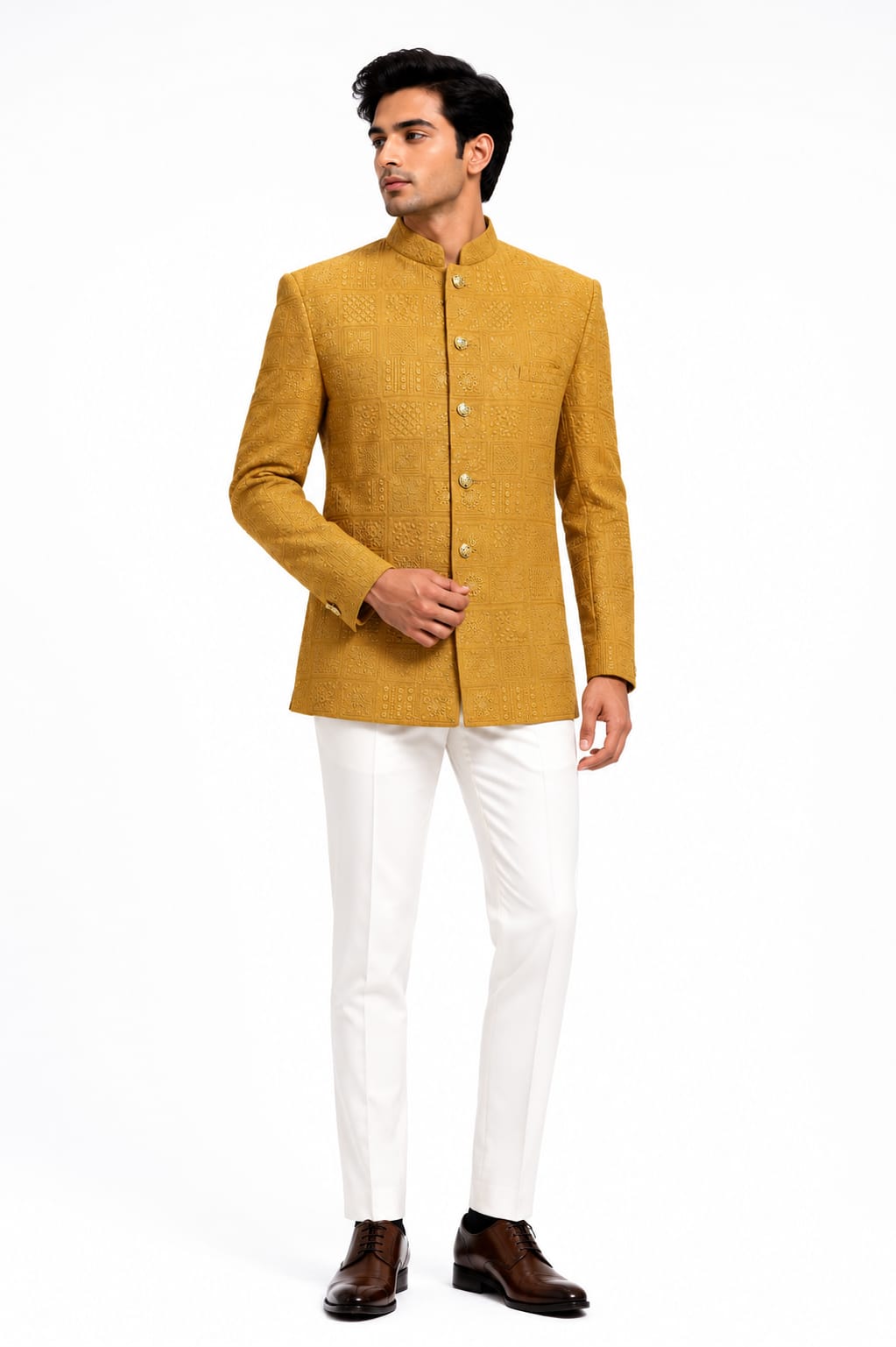 Mustard Gold Embroidered Indo-Western Jacket