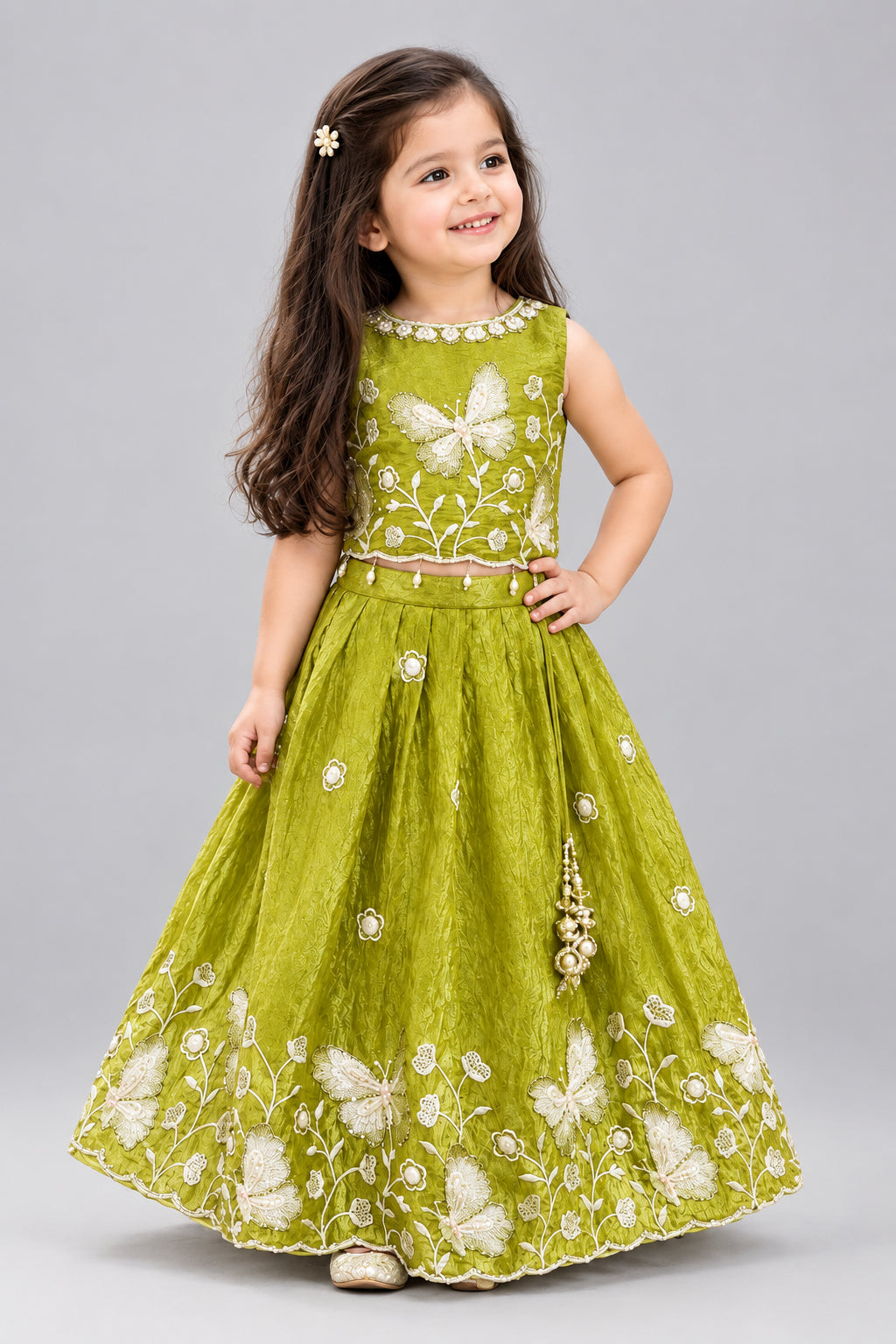 Mesmersing green kids lehenga