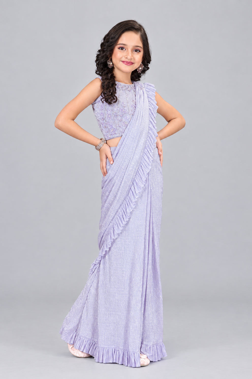 Lavender sequins saree