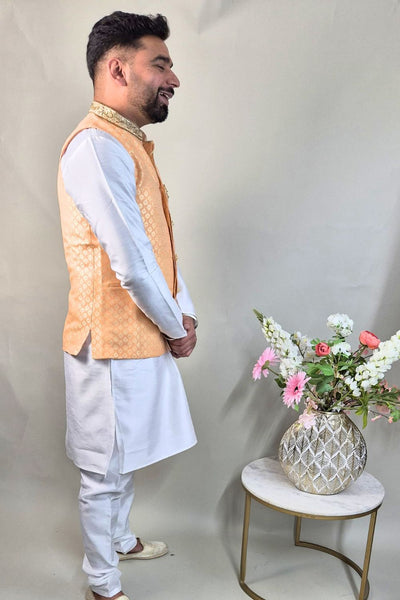 Peach Waist Coat with Golden Embroidery
