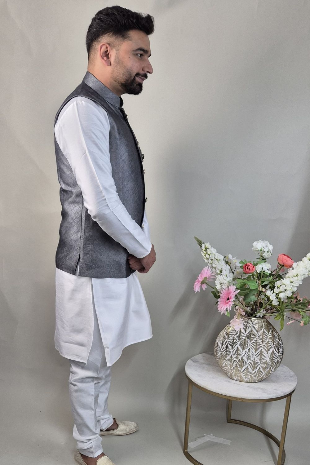 Grey Textured Waist Coat