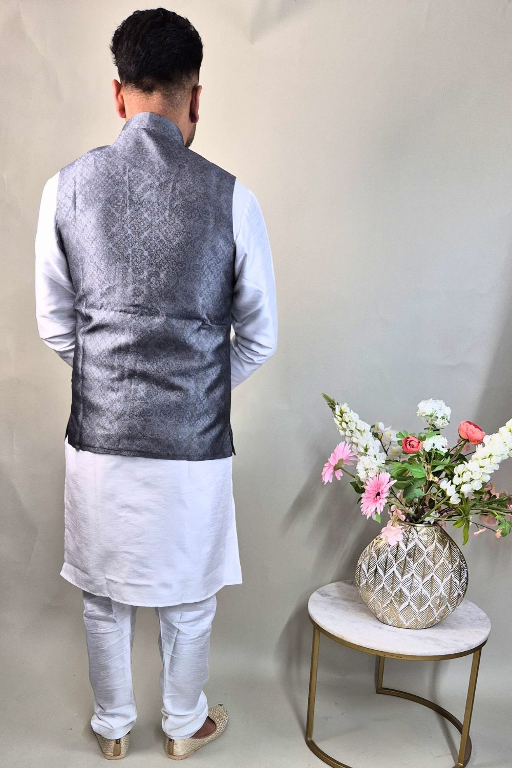 Grey Textured Waist Coat