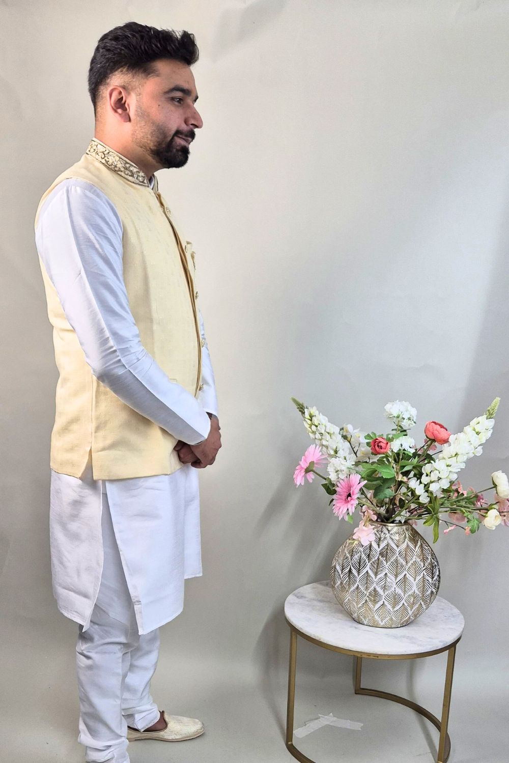 Beige Waist Coat With Golden Embroidery Secondary image