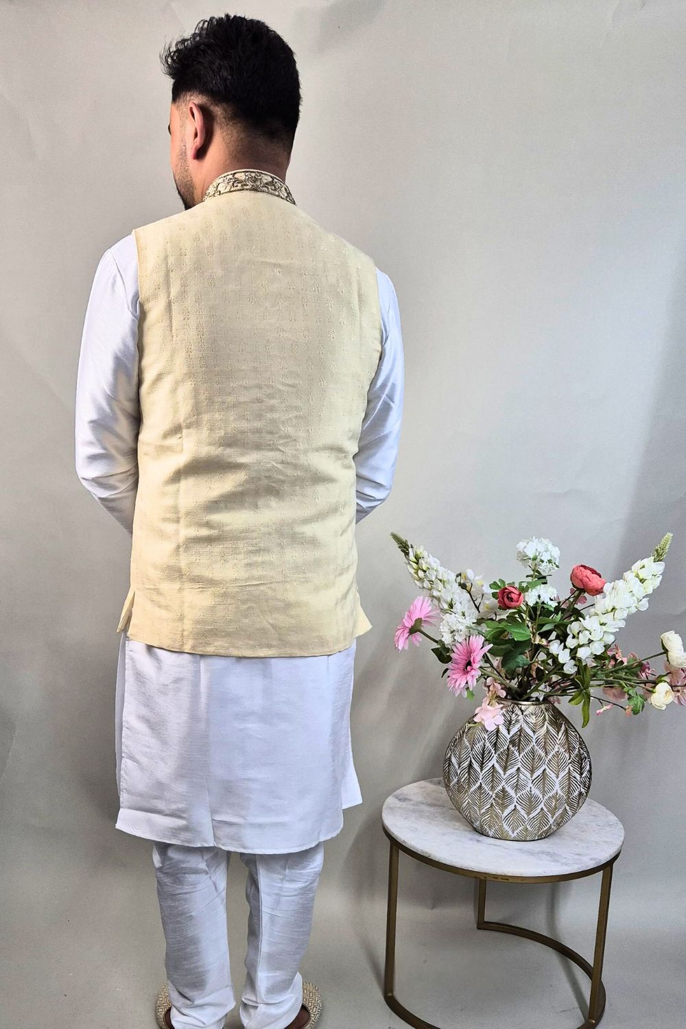 Beige Waist Coat With Golden Embroidery