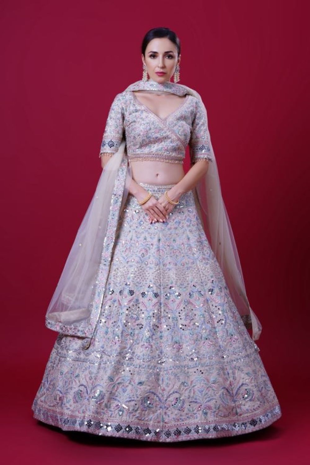 Pink Multicoloured mirror work Lehenga Secondary image