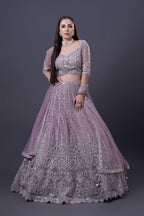 Lilac Lehenga with White Pearl Embroidered