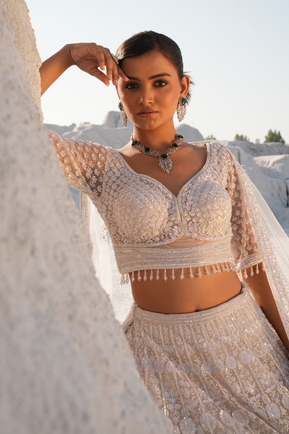 Nude Pearl Embroidered Bridal Lehenga